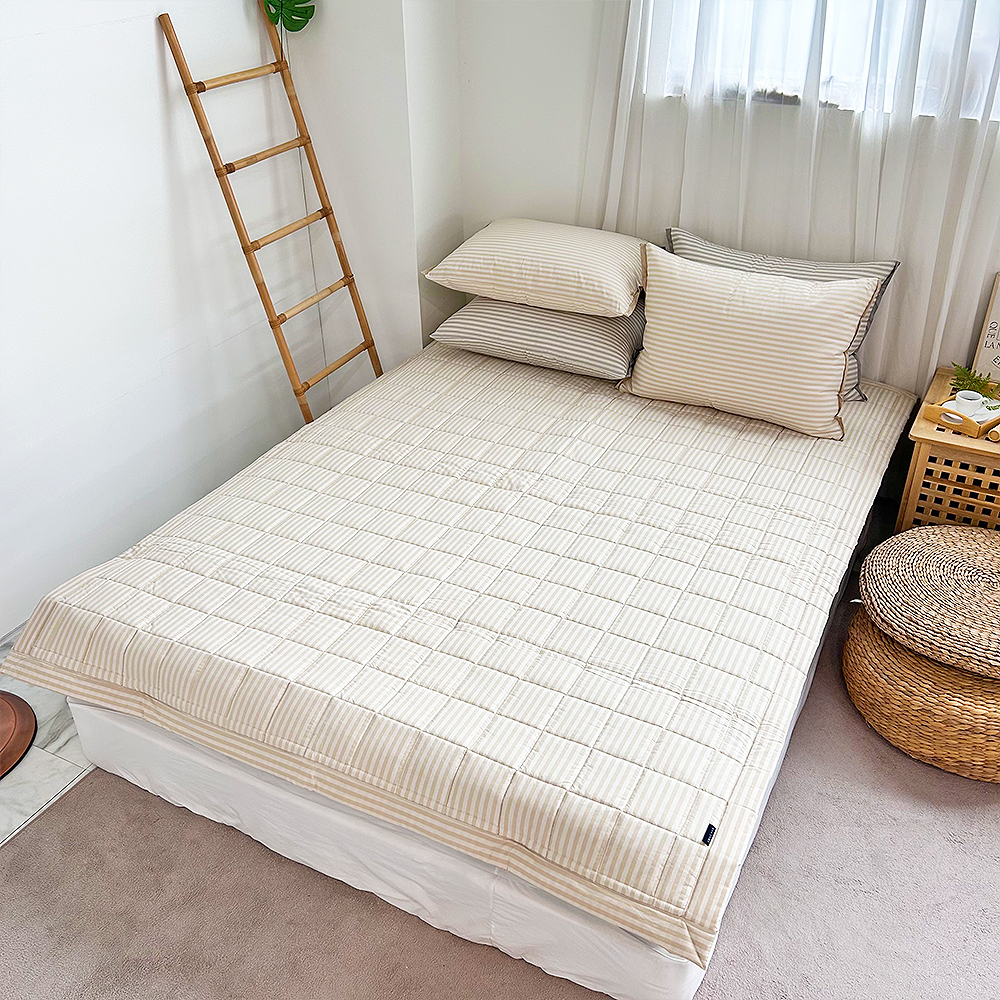 침대패드 오가닉 고밀도 스트라이프 순면패드 크림 엔틱 논슬립 고무밴드