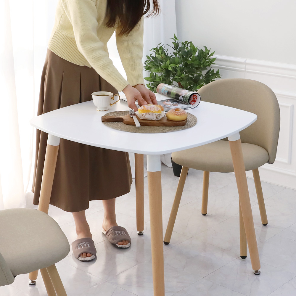 (식탁+의자 SET)템포 스퀘어 800 X 에그 베이지 2인용 화이트 식탁 테이블 세트