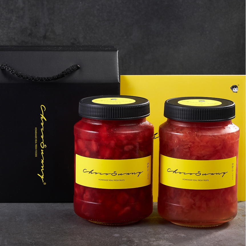 [딸기청+자몽청] 수제 과일청500g 2병 부모님 선생님 추석명절 차 선물세트 답례품 - 상품 이미지