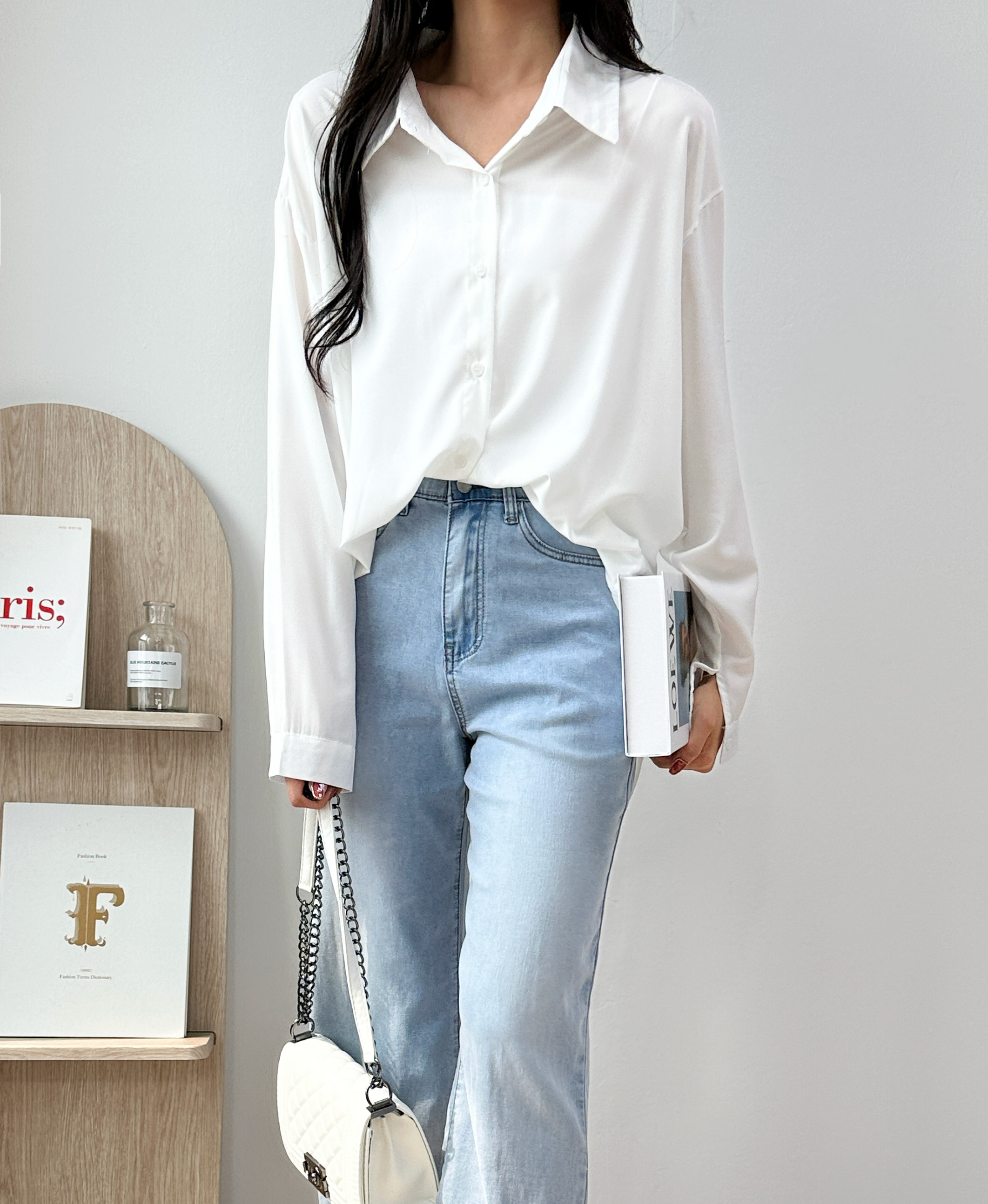 켄더 루즈핏 살안타템 뒤트임 쉬폰 여리여리 롱 블라우스 - 상세 이미지 5