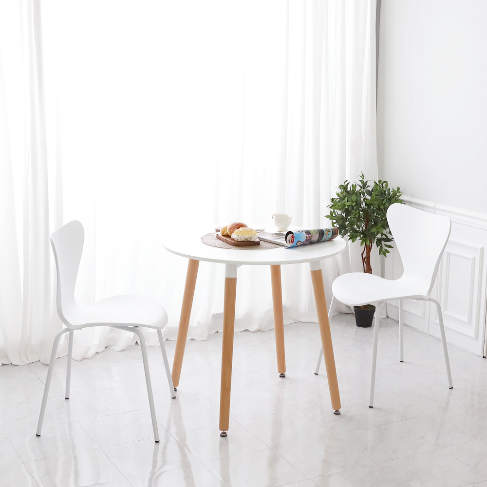 (식탁+의자 SET)템포 라운드 800 X 숄더7 화이트 원형 2인용 카페 식탁 테이블 세트