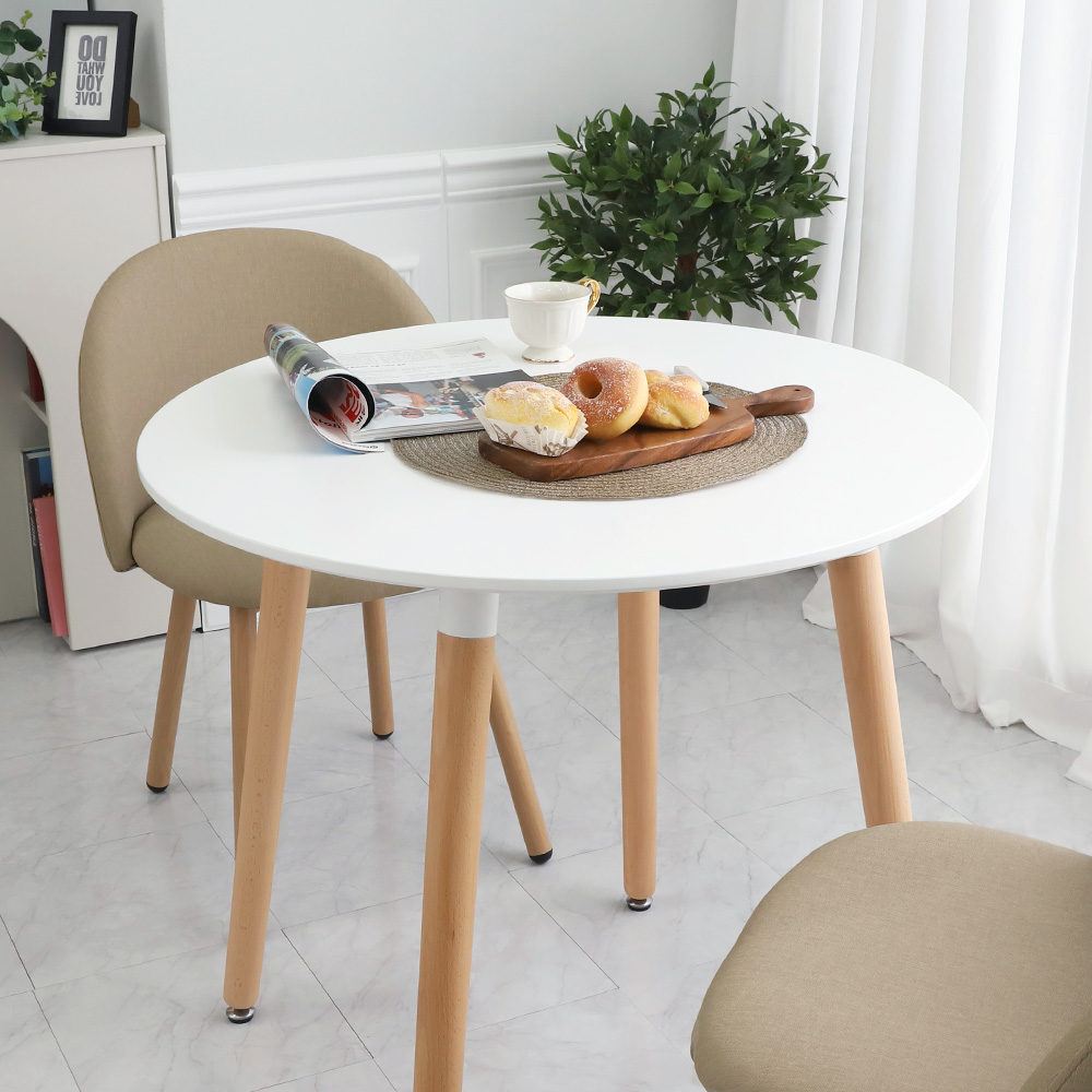 템포 라운드 800 화이트 원형 2인용 식탁 테이블(의자미포함)