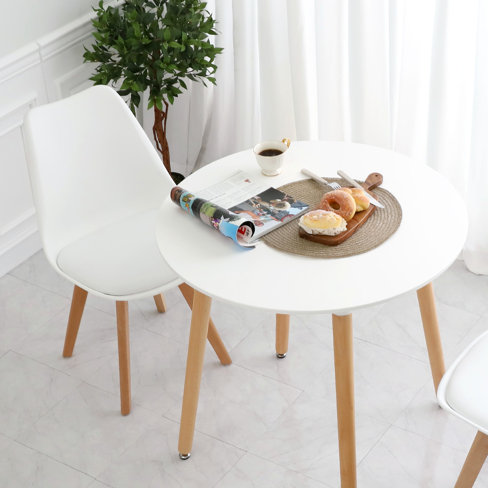 (식탁+의자 SET)템포 스퀘어 800 X 도도 화이트 원형 카페 원목 식탁테이블