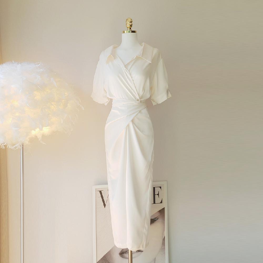 국내제작 여리핏 실크 새틴 카라 랩 롱 원피스 (2Color) - 상세 이미지 3