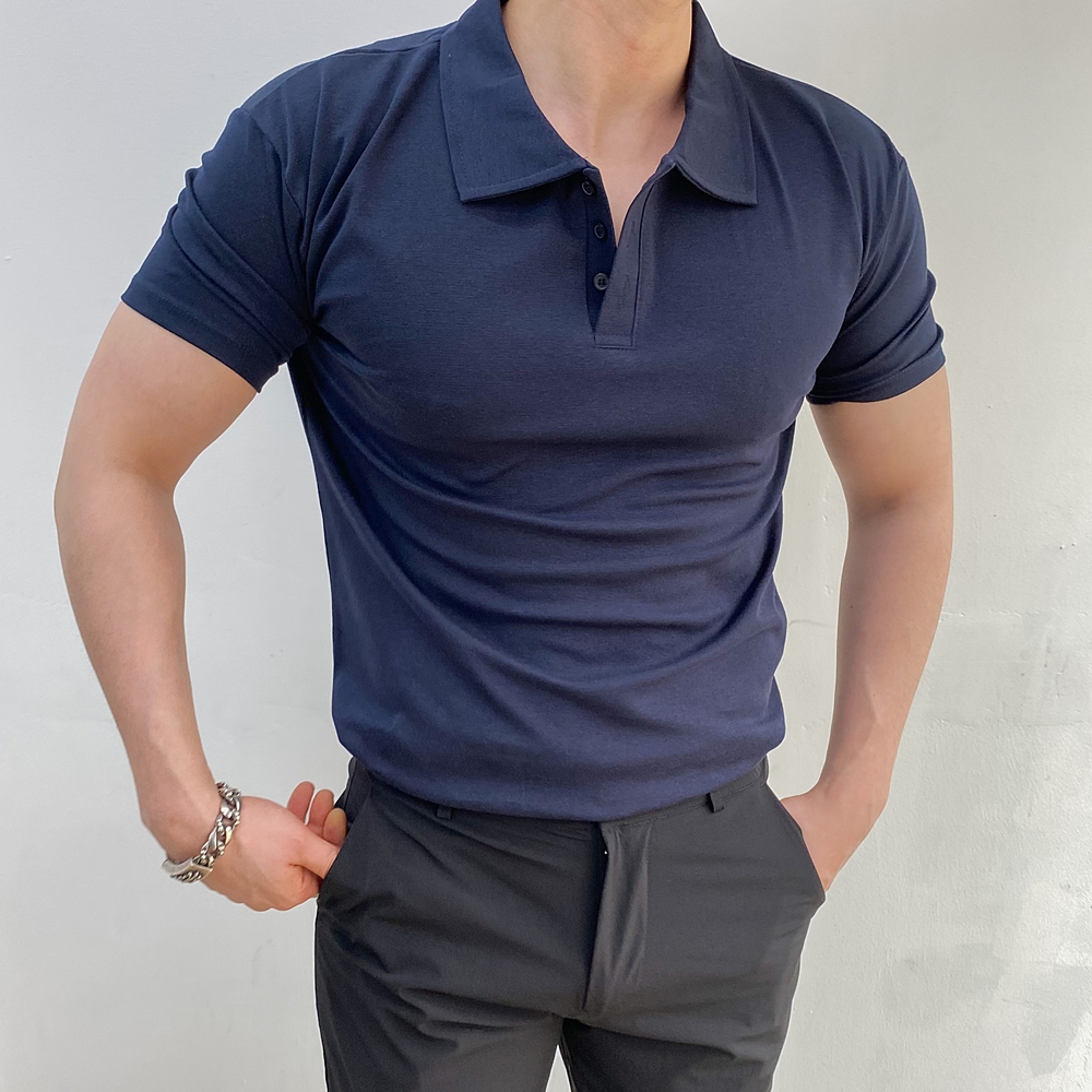 두꺼운반팔티 머슬핏카라티 헨리넥반팔 - 상세 이미지 3