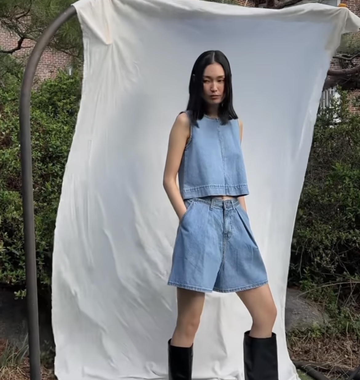 마이아르무아 UM 언앤써드 미스테리 핀턱 쇼츠 데님 반바지 여름 데님 셋업