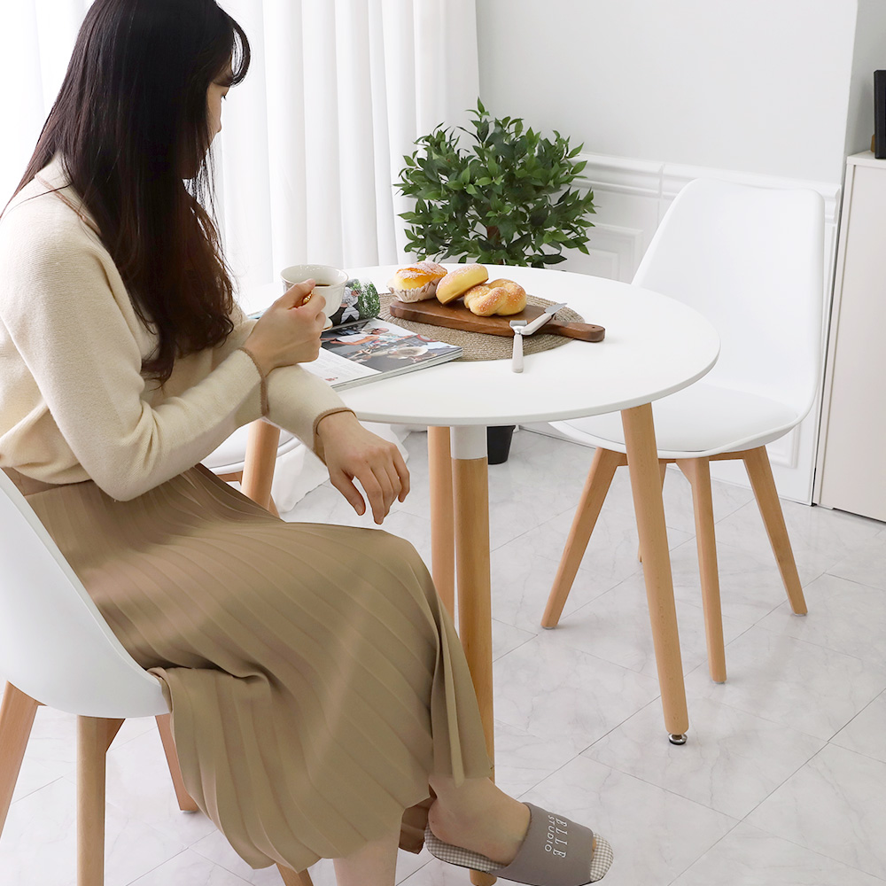 (식탁+의자 SET)템포 스퀘어 800 X 도도 화이트 원형 카페 원목 식탁테이블