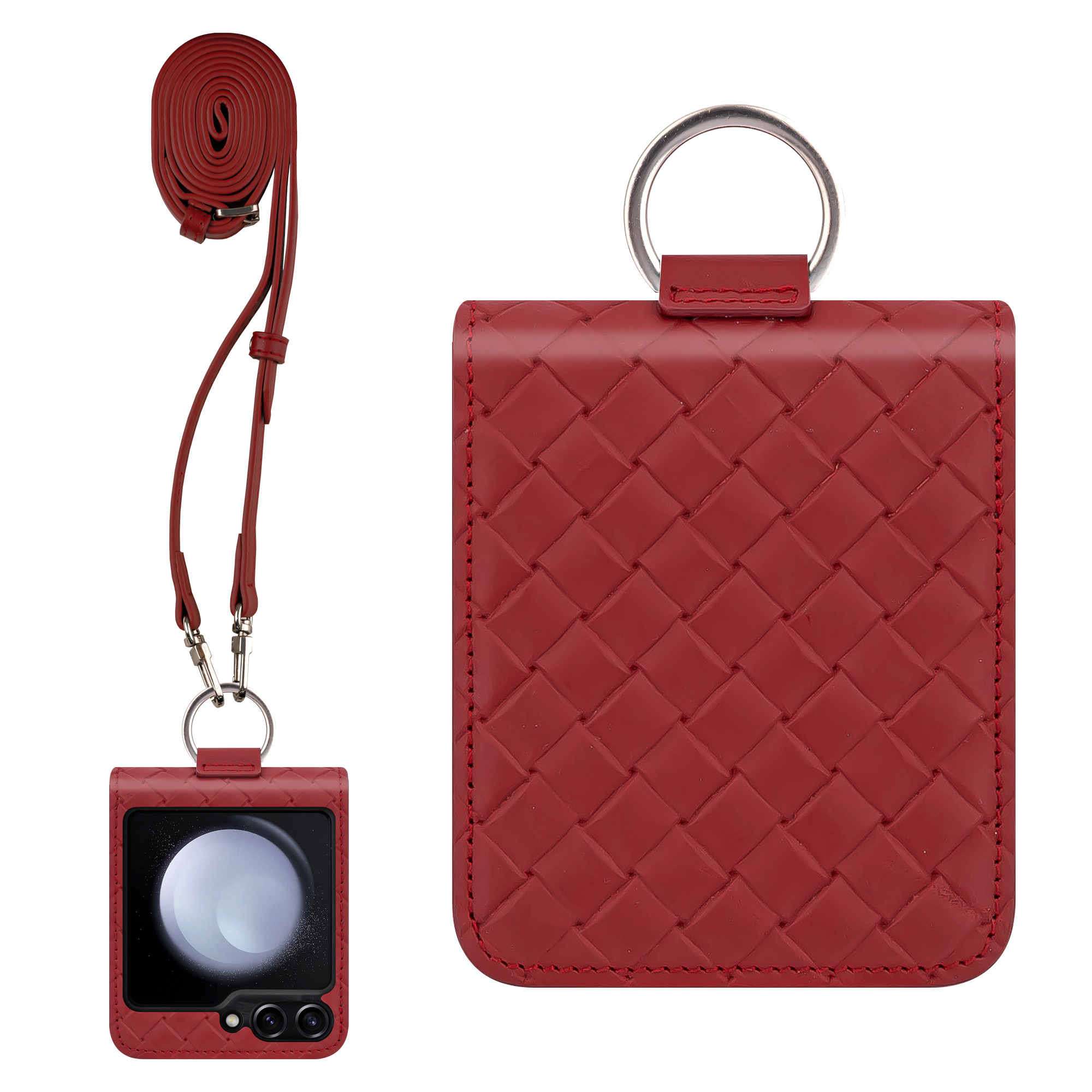 갤럭시 Z플립7 비첸티노 월렛 카드 수납 천연 가죽 링 힌지 보호 다이어리 휴대폰 케이스 마호가니레드