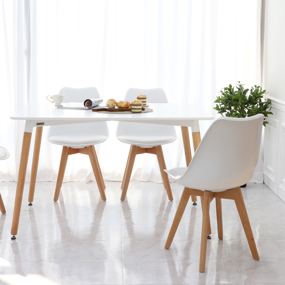 (식탁+의자 SET)템포 스퀘어 1200 X 도도 화이트 사각 4인용 카페 식탁 테이블 세트