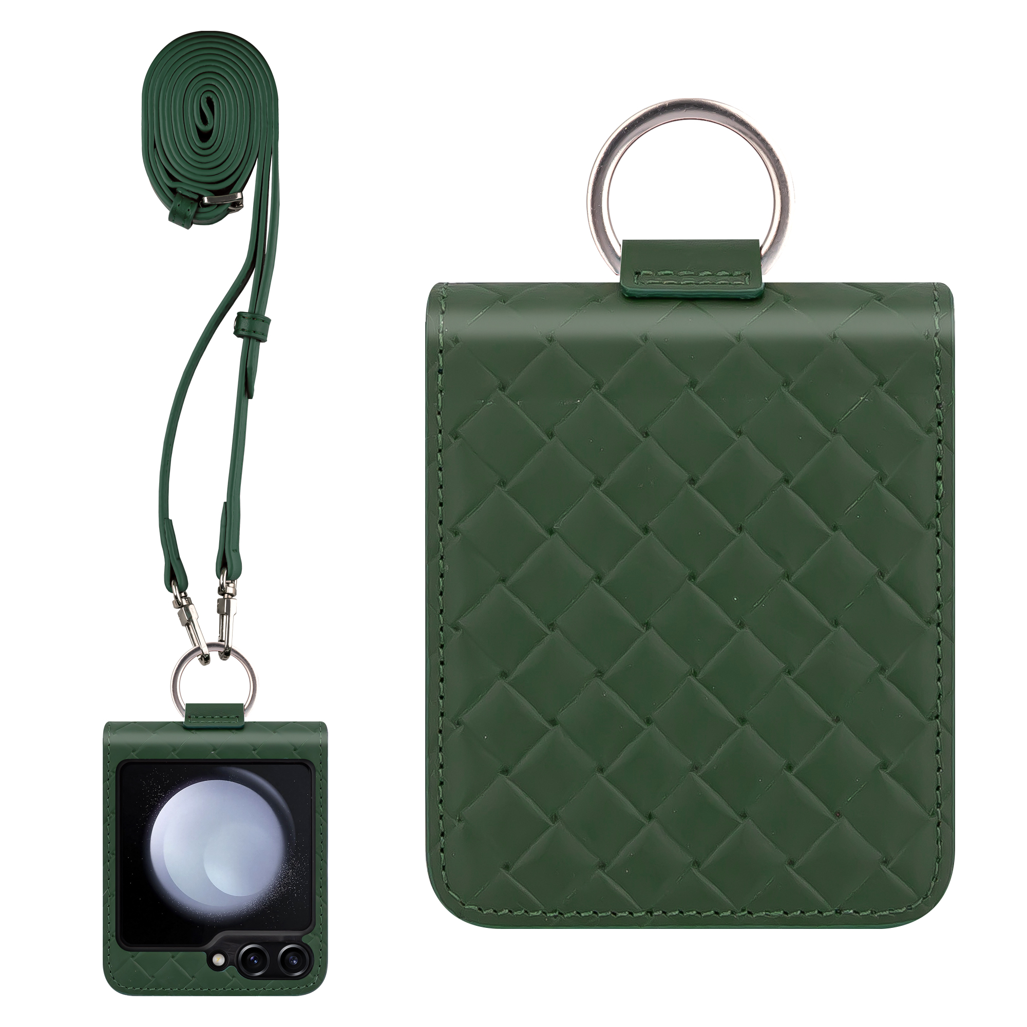 갤럭시 Z플립7 비첸티노 슬림 카드 수납 천연 가죽 링 힌지 보호 다이어리 휴대폰 케이스  포레스트그린