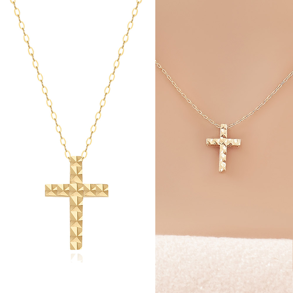 14K 18K 목걸이 귀걸이 1+1 세트 로즈골드 데일리 심플 컷팅 십자가 여자친구 금 목걸이 원터치 귀걸이 - 상세 이미지 4