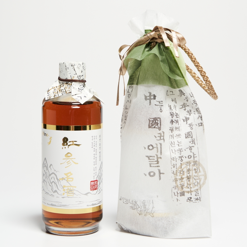 홍삼명주 홍삼주 답례품 14도 500ml 약주 인삼 한지포장(포장지, 쇼핑백 포함) - 메인 이미지