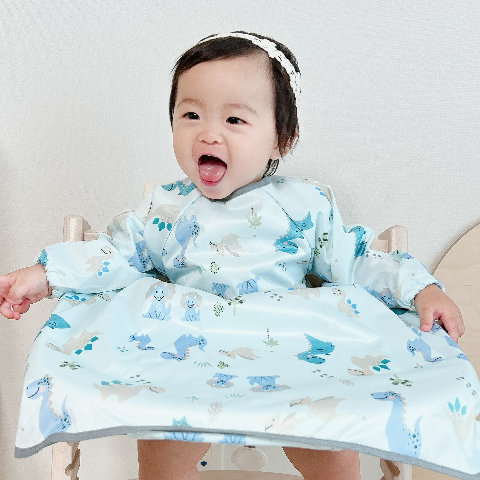 자기주도 턱받이 이유식 아기 식탁일체형 초기 방수 이유식가운 유아 여름 나시 부분커버 핑크 애니멀