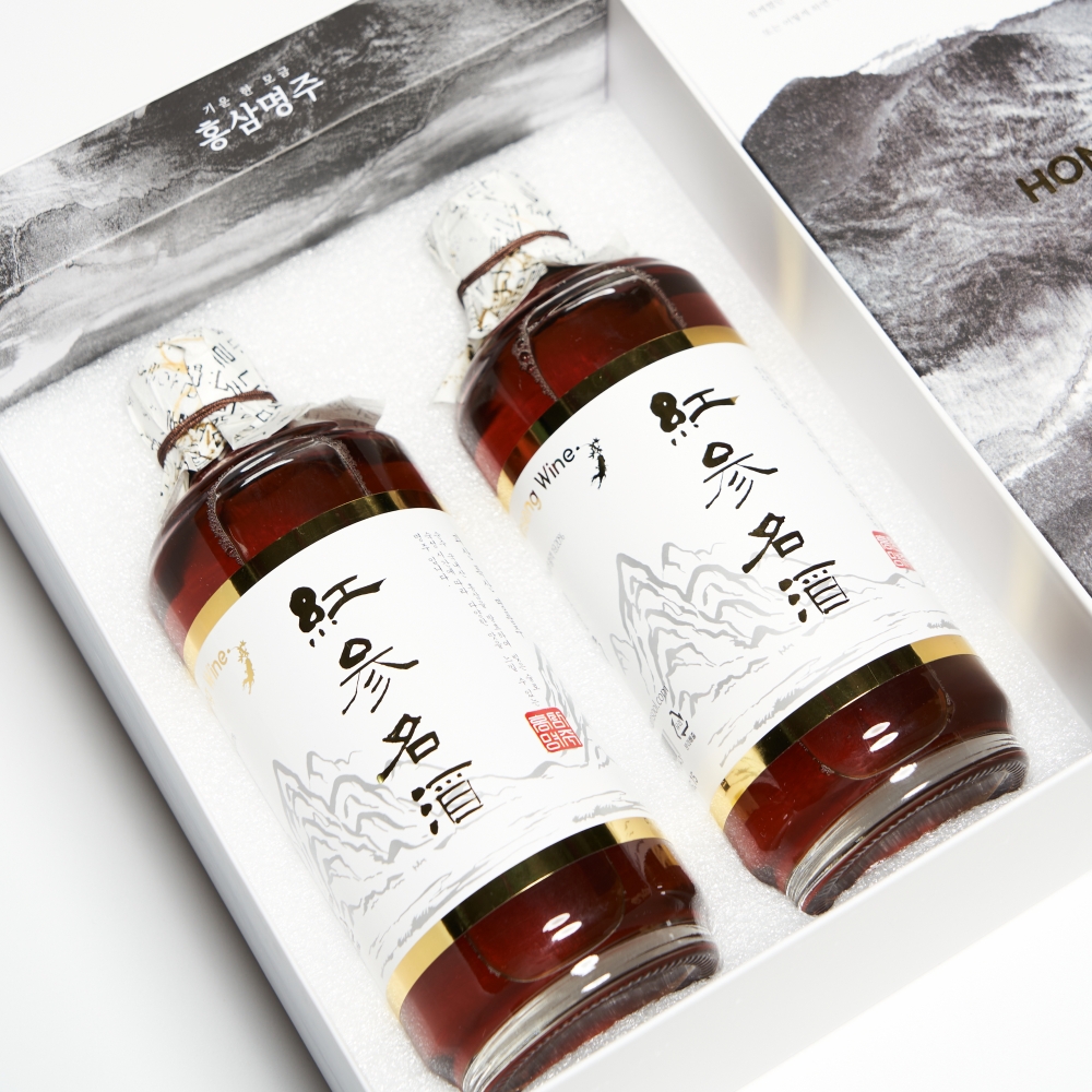 홍삼명주 홍삼주 2병세트 14도 500mlX2 약주 인삼(케이스, 쇼핑백 포함) - 메인 이미지