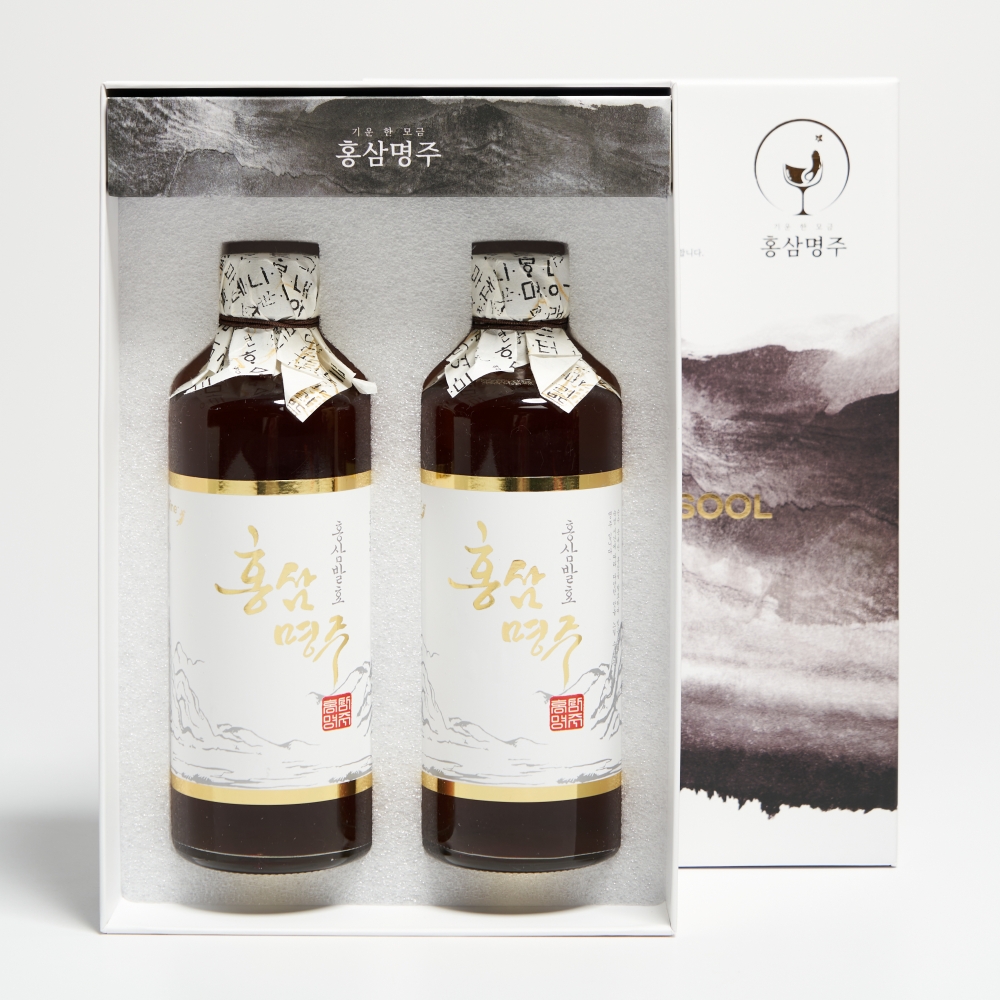 홍삼명주 홍삼주 2병세트 14도 375mlX2 약주 인삼(케이스, 쇼핑백 포함) - 메인 이미지
