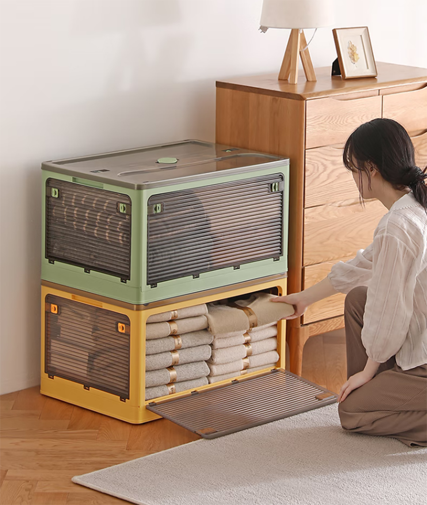 대형 폴딩 리빙박스 옷 수납 정리 투명 화이트 오리지널S