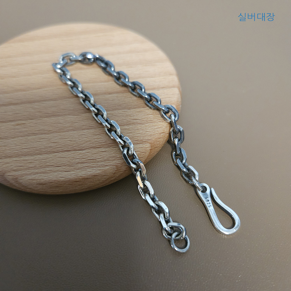 5.5mm 실버 925 커플 여성 남성 우정 패션 유화 데일리 선물 레이어드 은 팔찌 - 상세 이미지 2