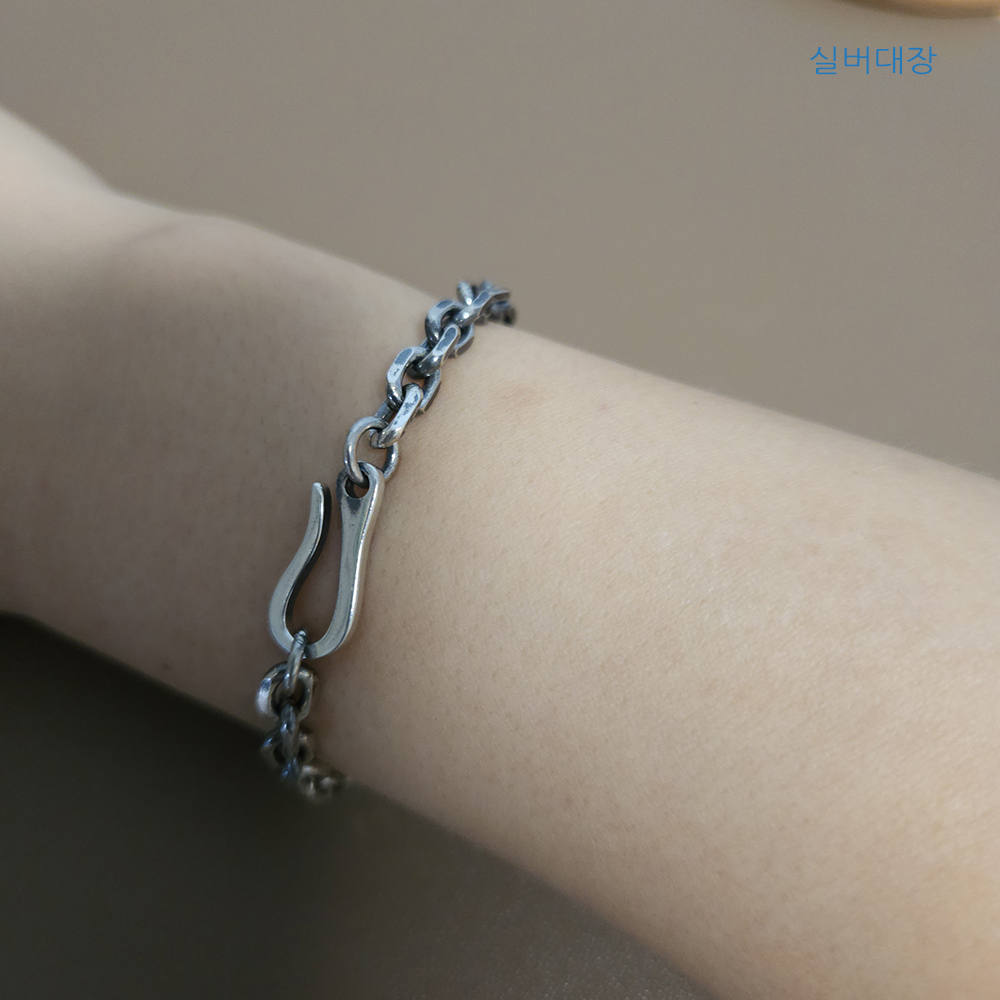 5.5mm 실버 925 커플 여성 남성 우정 패션 유화 데일리 선물 레이어드 은 팔찌 - 상세 이미지 4