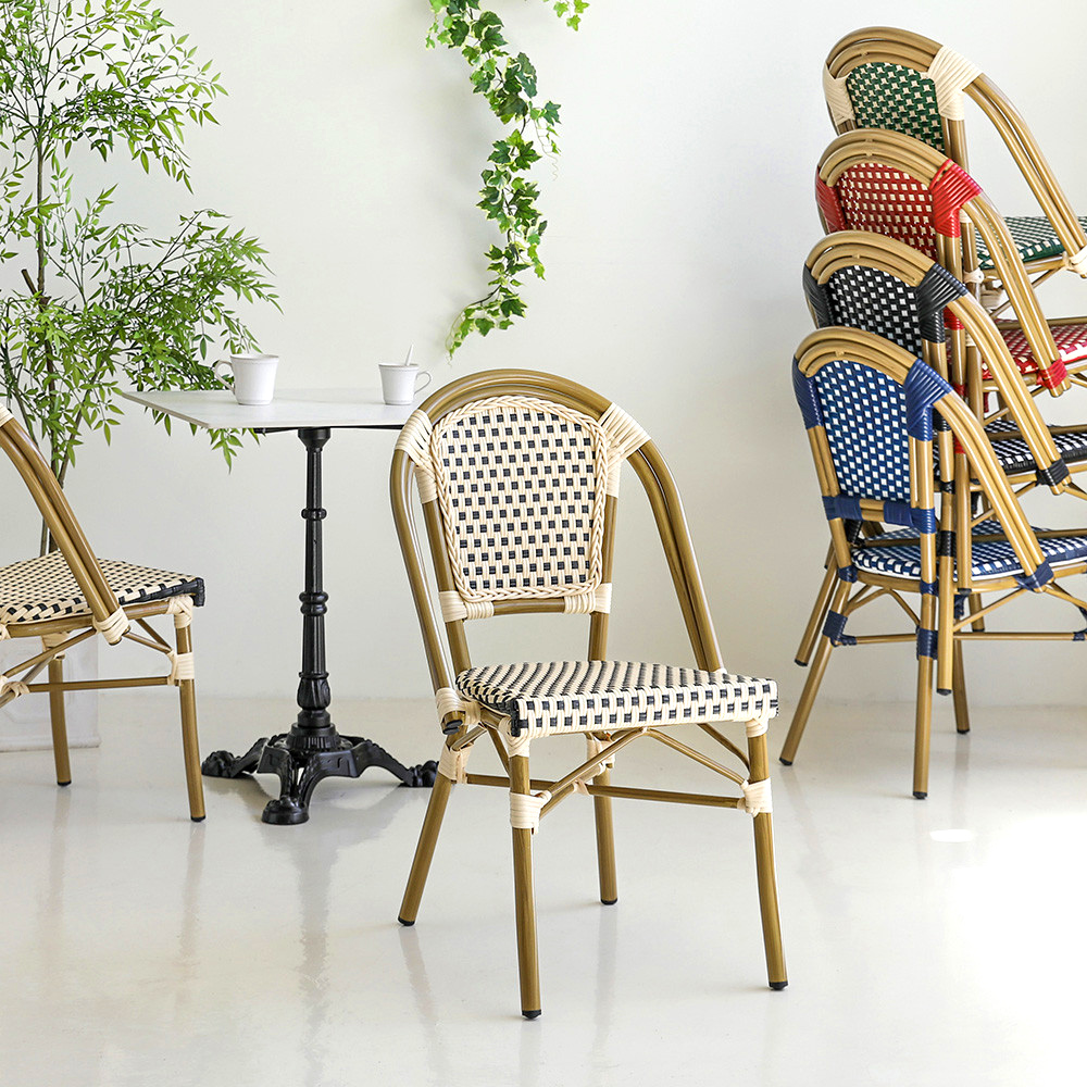 비스트로 프렌치 테라스 야외 야외용 철제 식당 카페 라탄 의자 체어