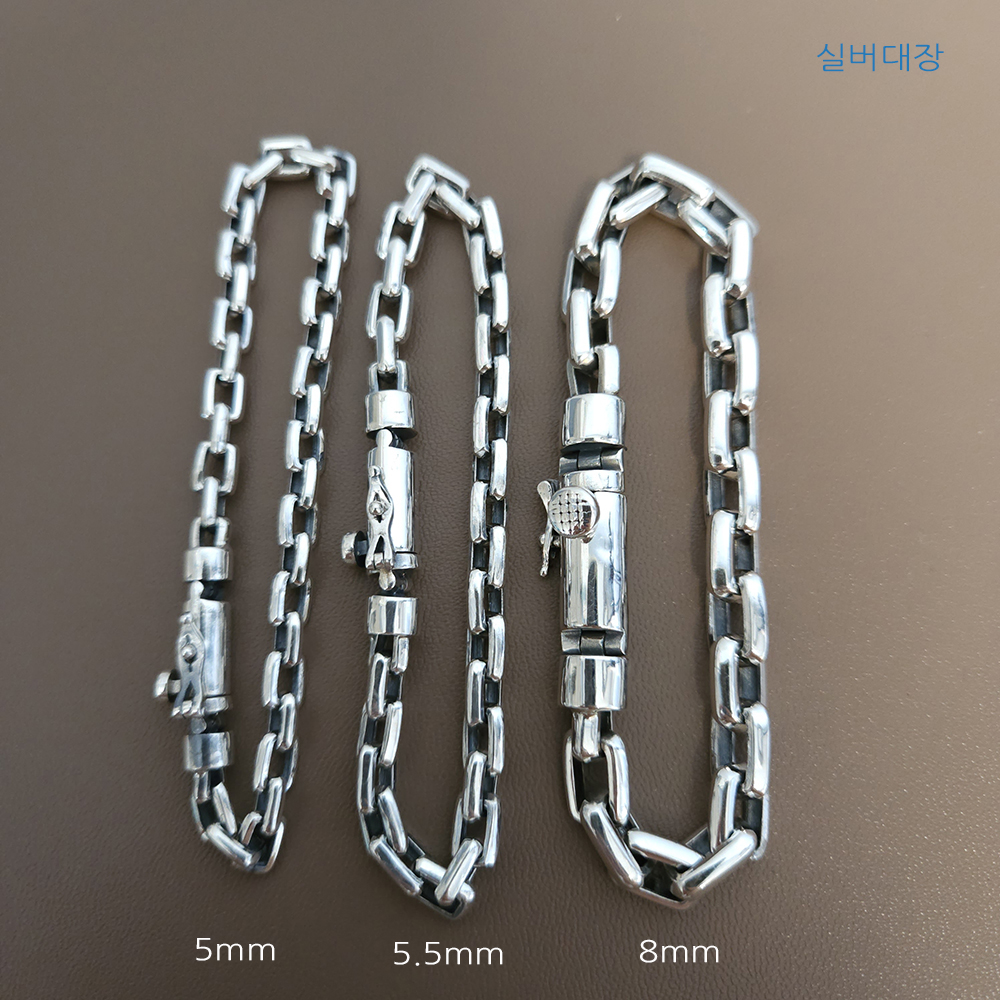 5.5mm 실버 925 커플 우정 남성 여자 패션 데일리 볼드 빈티지 엔틱 힙합 은 팔찌 - 메인 이미지