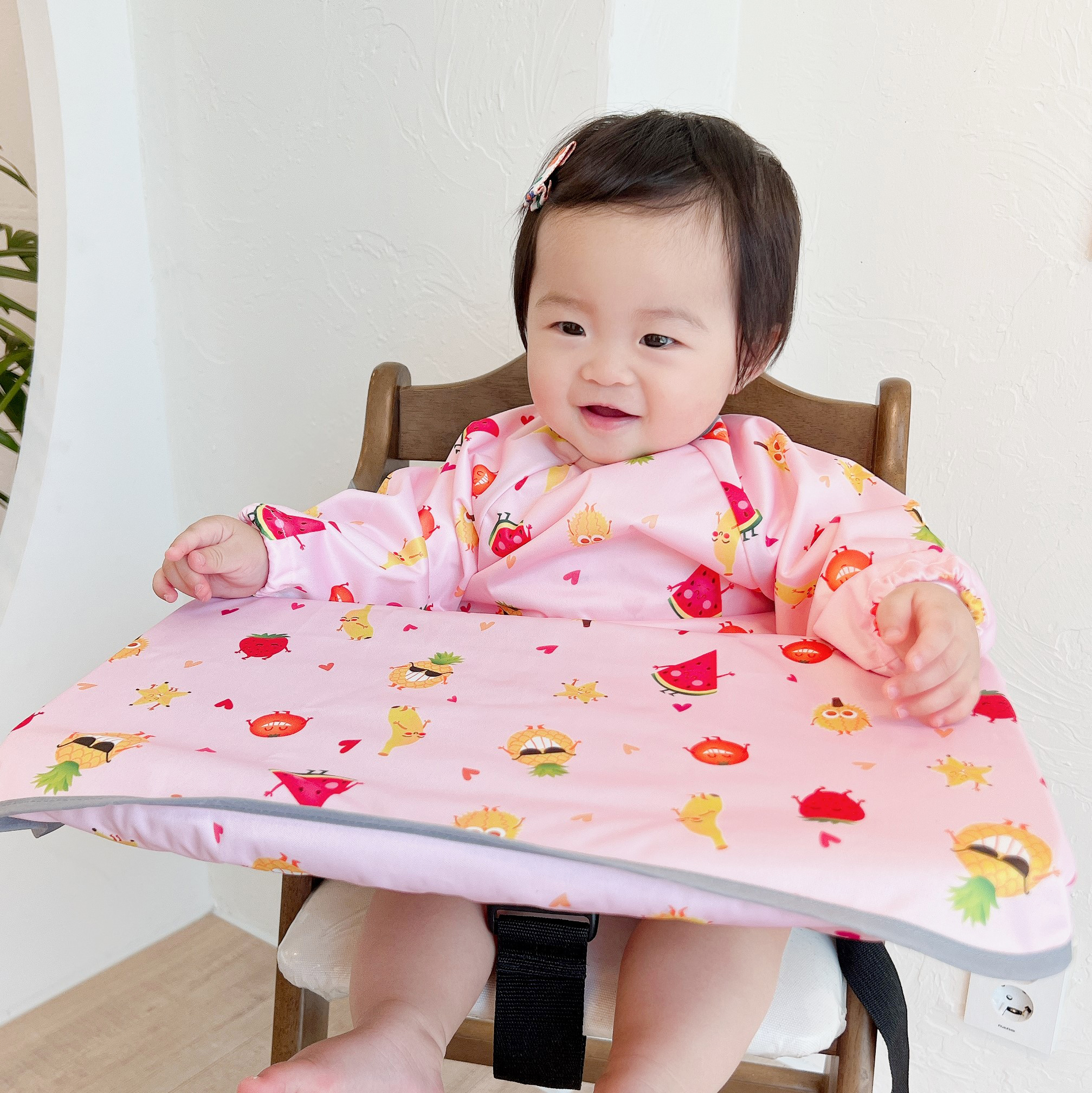자기주도 턱받이 이유식 아기 식탁일체형 초기 방수 이유식가운 유아 여름 나시 부분커버 핑크 애니멀