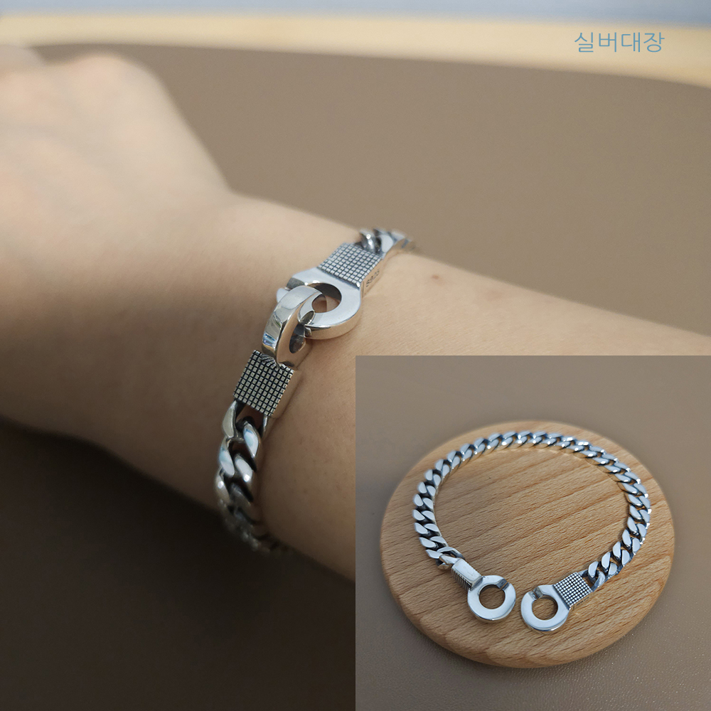 6mm 실버 925 심플 체인 남성 여자 힙합 패션 레이어드 은 팔찌 - 메인 이미지