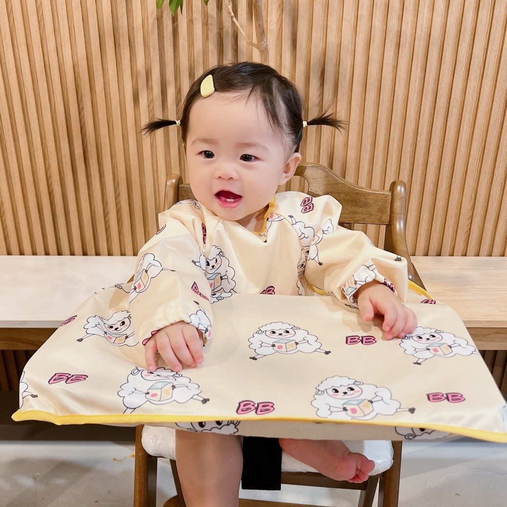 자기주도 턱받이 이유식 아기 식탁일체형 초기 방수 이유식가운 유아 여름 나시 부분커버 핑크 애니멀