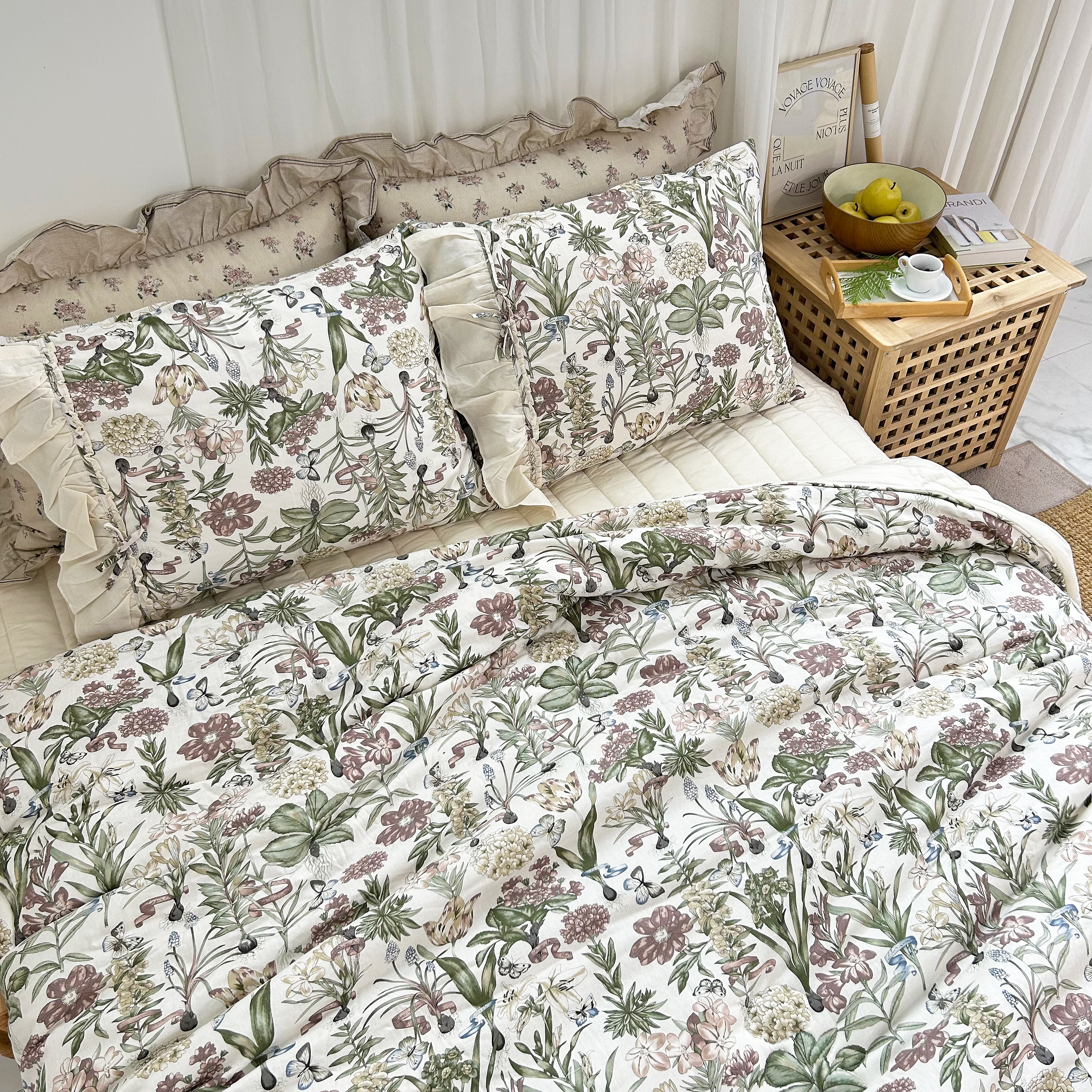 엔틱침구 플라워패턴 모달 핸드메이드 아벨 린넨 프릴 슈퍼싱글 여름이불