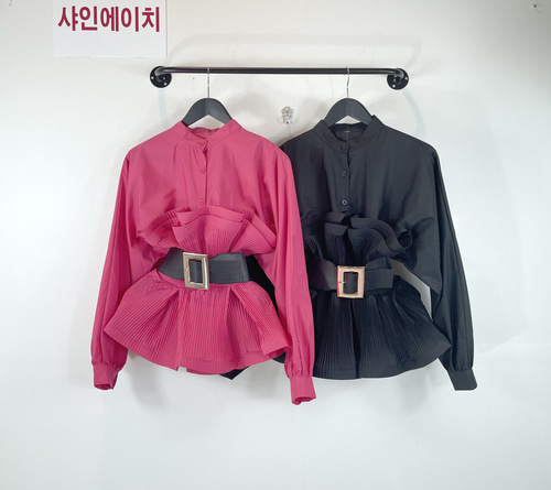 여자여자몰 허리아코디언물결 벨트셔츠 긴팔블라우스 간절기 특이한셀럽블라우스 이미지 4