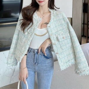 파스텔 펄원사 체크 봄 트위드재킷 간절기 여성자켓 데일리 출근룩 착용 후기 | 사이즈/핏 총정리 - 상품 이미지 2