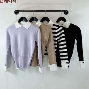 여자여자몰 카라배색 포인트소매 긴팔니트티 간절기 슬림핏 골프티 가을겨울 착용 후기 | 사이즈/핏 총정리 - 상품 이미지 3