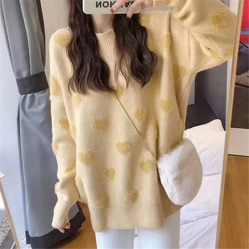 하트 포인트 도톰 보들 보솜 따뜻 솜사탕 앙고라 날개사 반목 니트티 데이트 데일리룩 이미지 4
