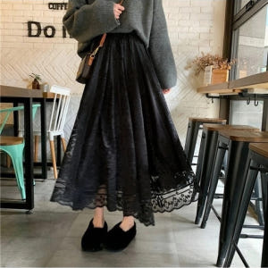 끝단말끔손질 풍성 자수 시스루롱 샤스커트 레이스 망사 플레어치마 A라인 ... 착용 후기 | 사이즈/핏 총정리 - 상품 이미지 2