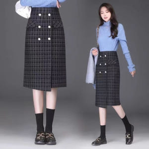 여자여자몰 언발슬림핏치마 어른하이웨스트 트위드 h라인니트스커트 겨울용 정... 착용 후기 | 사이즈/핏 총정리 - 상품 이미지 3