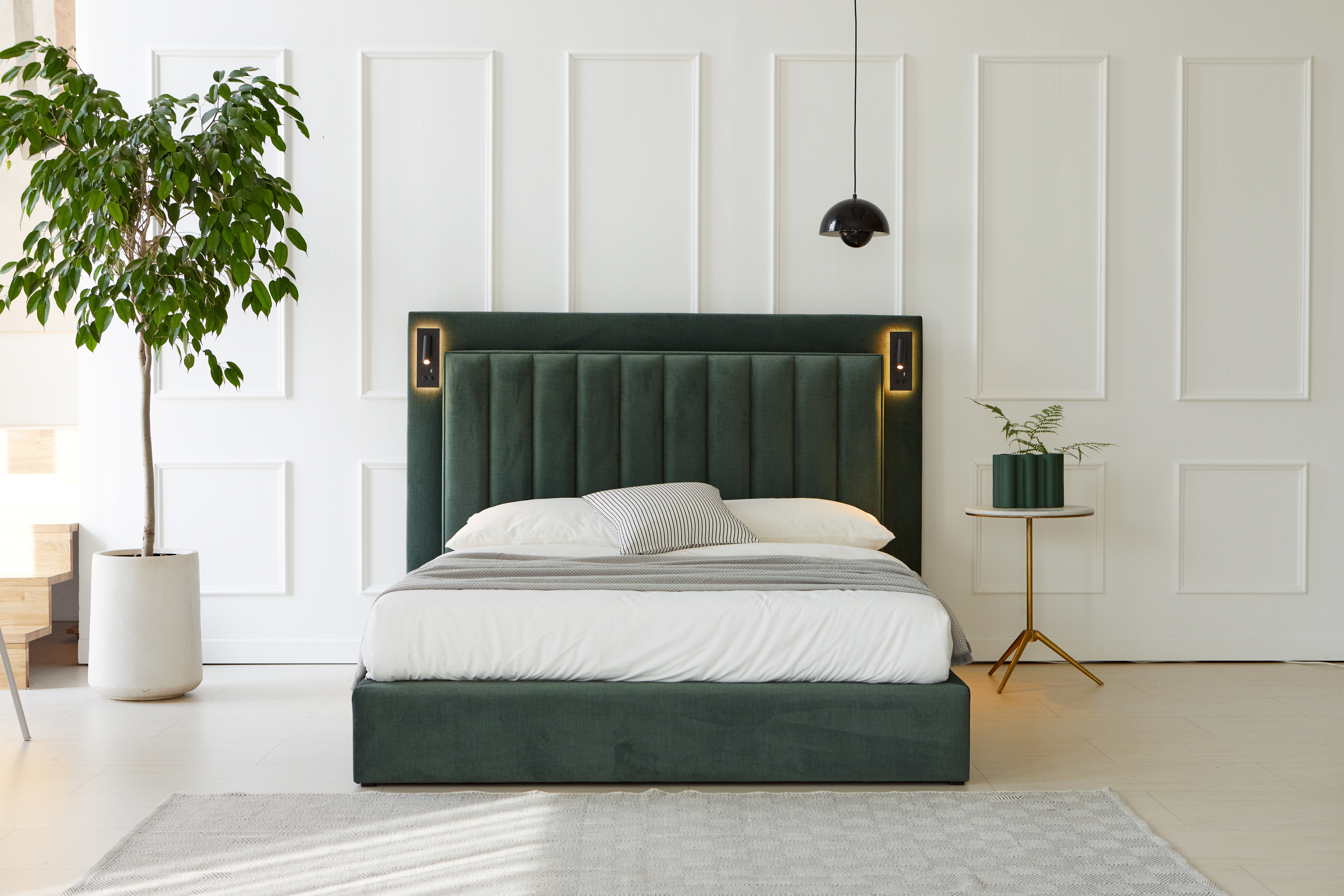 에덴느 벤스 호텔침대 프레임 신혼부부 안방 고급 호텔식 LED 조명 패브릭 퀸 1500