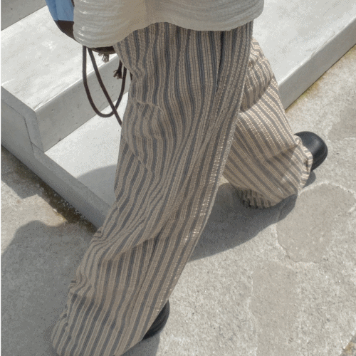 쁘렌디 스트라이프 와이드 밴딩 팬츠 시어서커 키작녀 바지 (숏/롱)