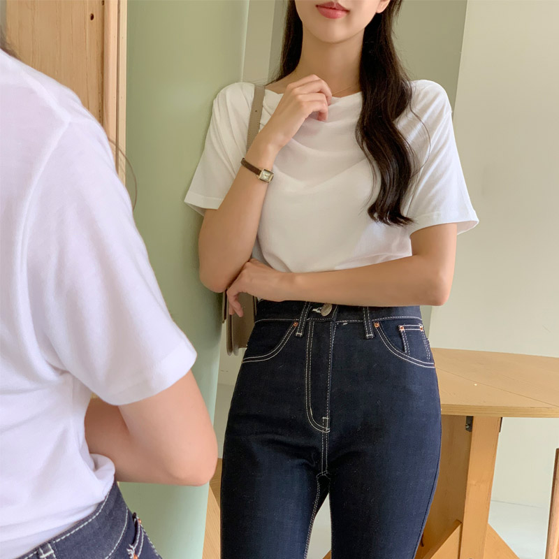 로엔느 언발 셔링 쫀쫀 반팔 티셔츠 ts3724 - 상세 이미지 5