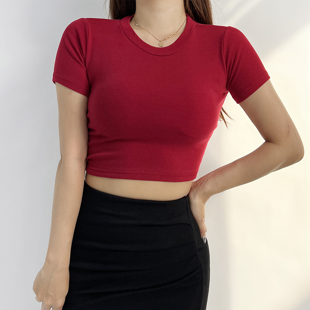 아이티 슬림핏 무지 기본 베이직룩 반팔 크롭티셔츠 4color - 상품 이미지