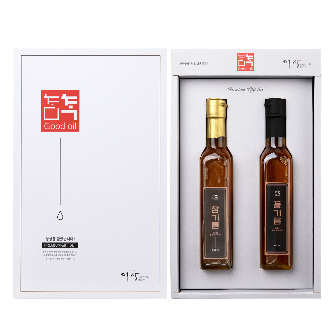 [2구 선물세트] 수입산 저온압착 참기름 들기름 250ml
