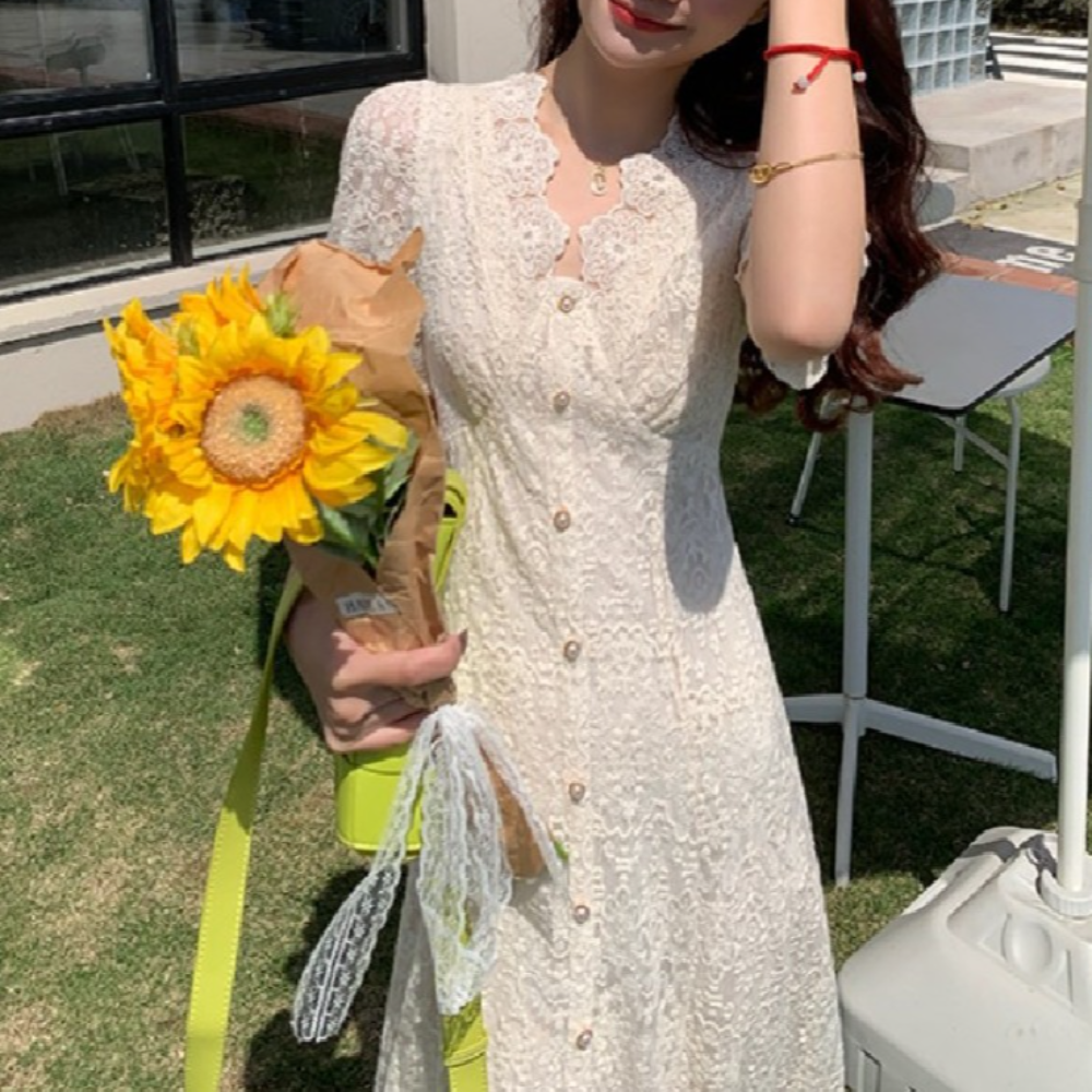 포니크랑 아일렛원피스 펀칭레이스원피스 피로연원피스 셀프웨딩룩 상견례옷차림 이미지 4