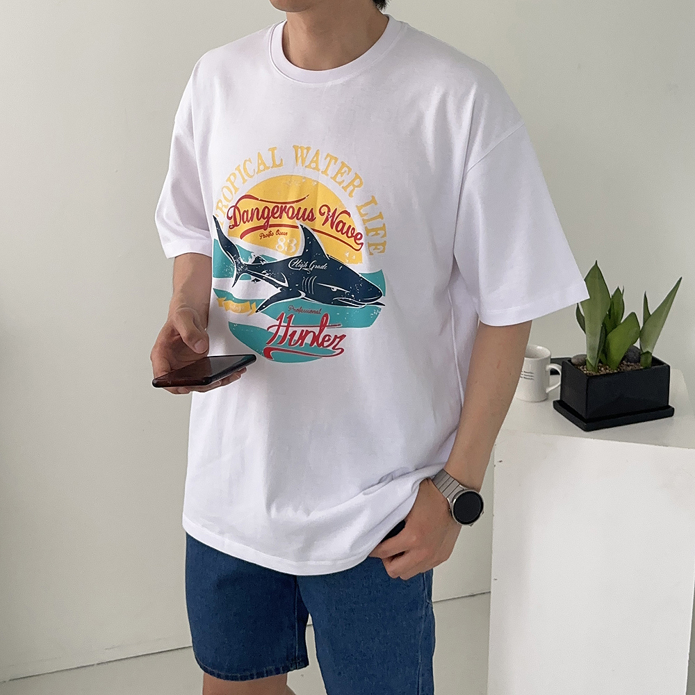 남자 반팔티 면티 나염 남성 오버핏 반팔 이미지 2