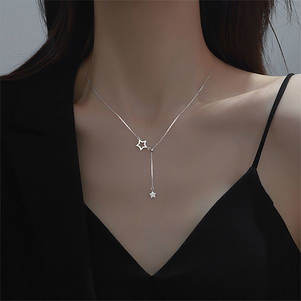 실버925 더블 별 조절 가능한 드롭 넥클리스 목걸이 크리스탈 큐빅 [실버] N052 - 상세 이미지 2