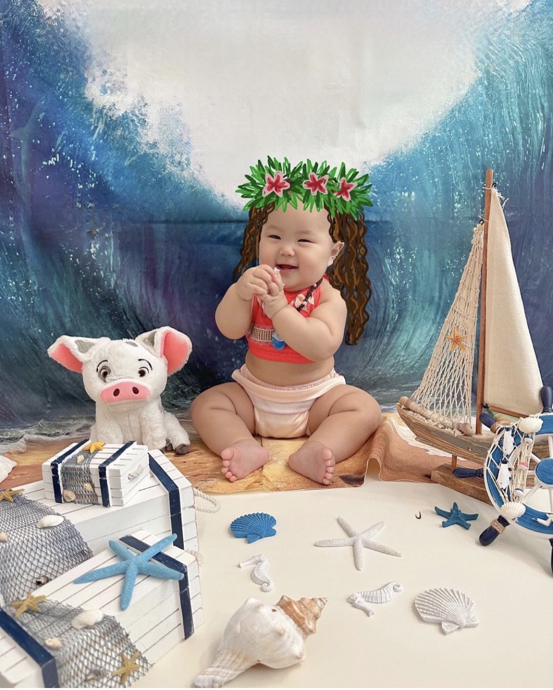 (소품대여/ 툴리툴리) 아기 모아나 100일 200일 300일 400일 셀프촬영 애플비셀프 - 메인 이미지