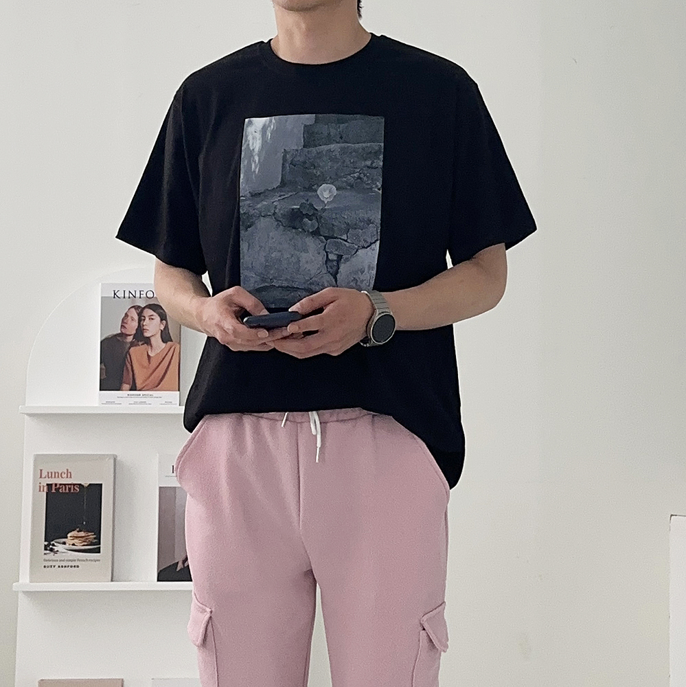 남자반팔티 커플 오버핏 나염 반팔티셔츠 이미지 2