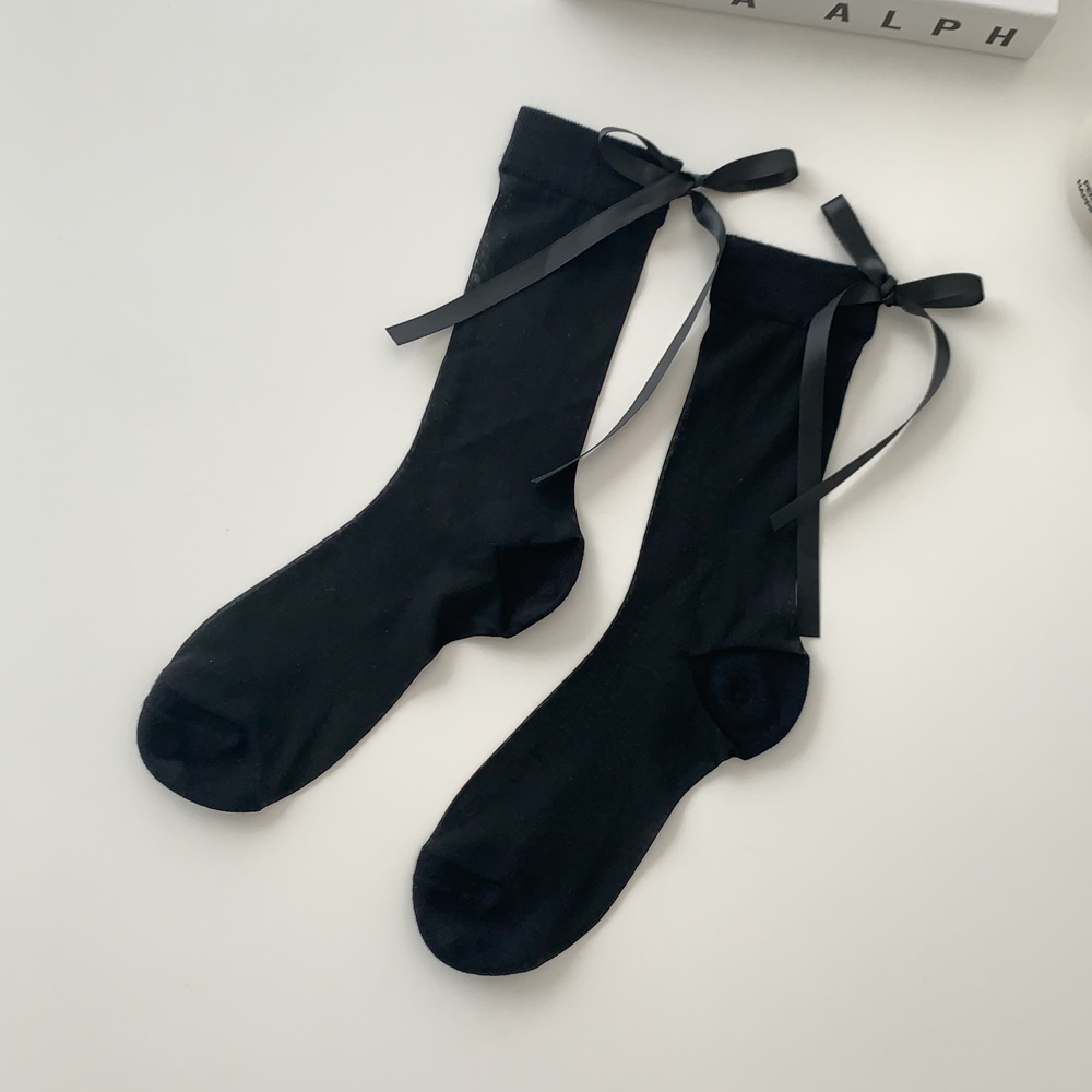 [봄코디/발레코어룩] 백리본 펄 시스루 스타킹 숏 리본 새틴 발레코어 양말 2color 상세 이미지 24