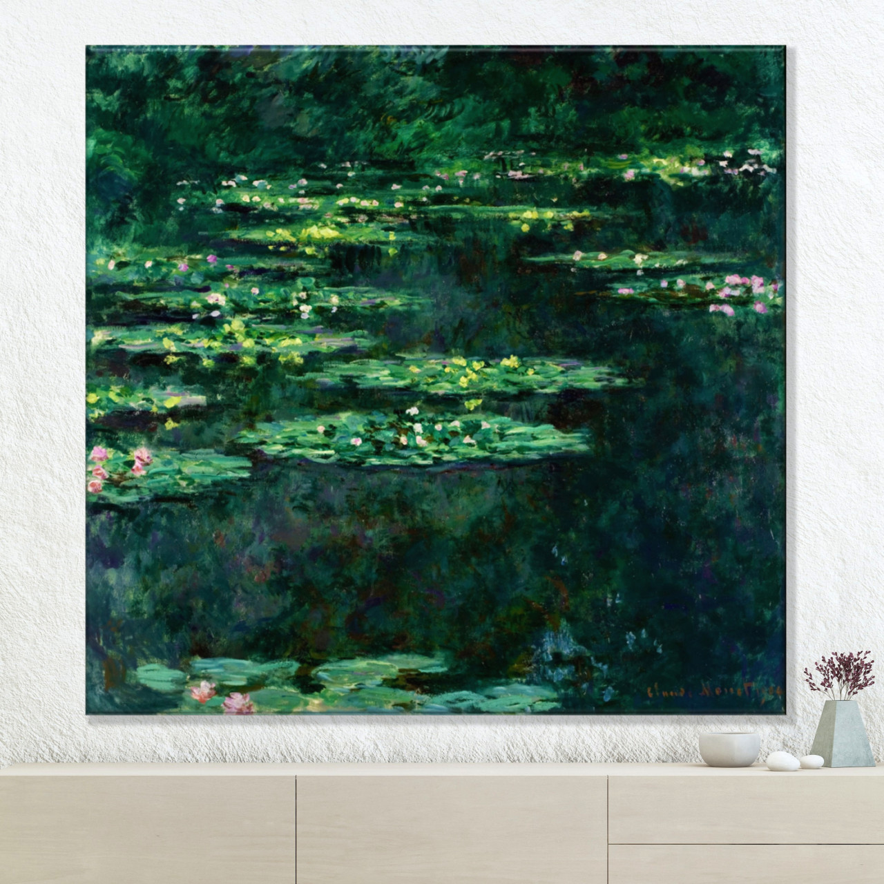 클로드 모네 액자 100x100cm 흰색 수련 연못 거실그림 명화 대형 현관 카페인테리어 - 상세 이미지 4