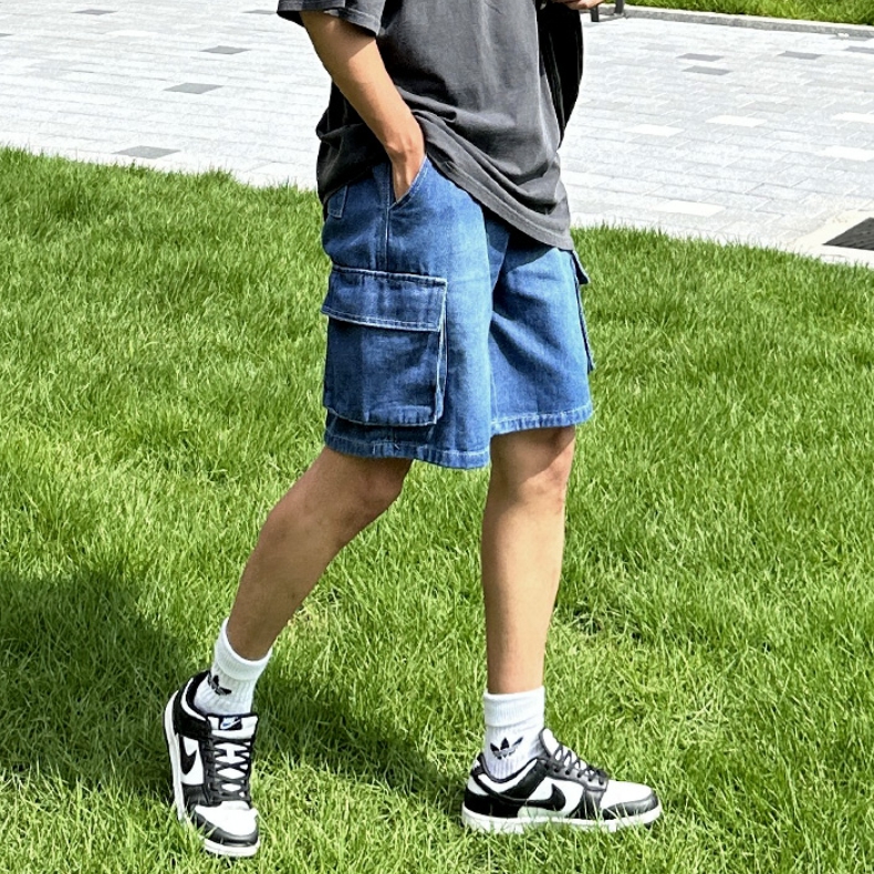 남자 파건 여름 버뮤다 와이드 카고 건빵 데님 반바지 쇼츠 - 상세 이미지 2