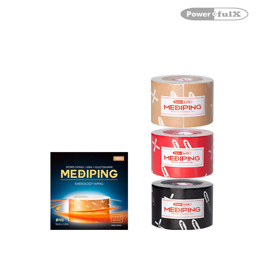 파워풀엑스 메디핑 롤타입(12m) 외 7종 택1 붙이는 파워풀크림 스포츠테이핑 근육 테이프 팔목 손목 엘보 무릎 관절 허리 제품 이미지