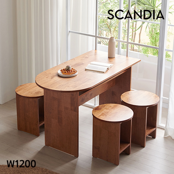 스칸디아 우디 1200 반타원형 수납 원목 테이블 식탁
