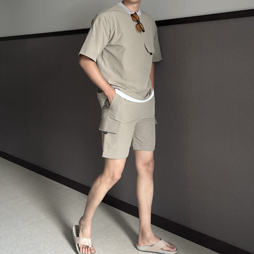 남자 블랑코 여름 나일론 스판 반팔 반바지 아노락 트레이닝 셋업 세트 이미지 2